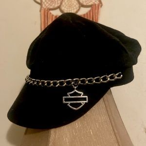 Women’s Vintage Harley Biker Hat with Chain and Bar & Shield Charm